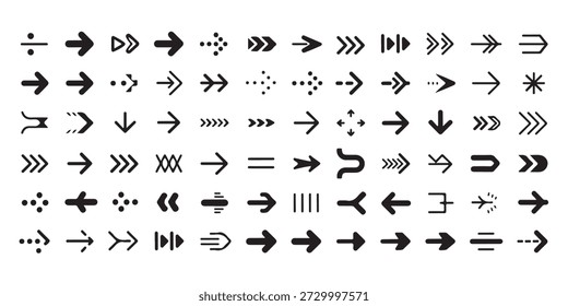 Grande colección de iconos de flecha negra minimalista para Web e interfaz de usuario móvil