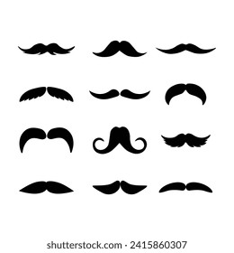 A large collection with mustaches. Father's Day. Elements for printing, greeting cards, hair salon advertising. vector flat illustration isolated on white background