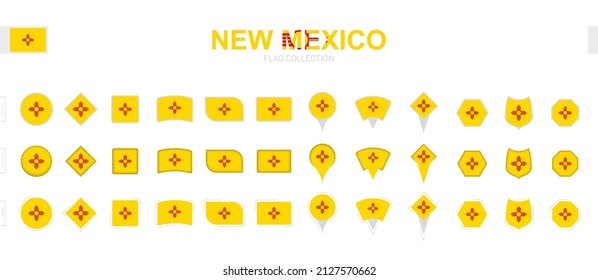 Large collection of New Mexico flags of various shapes and effects. Big set of vector flag.
