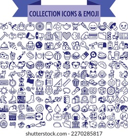Large collection of over 100 icons, mix of animals, clothes, emoji, sports, shopping, eating and more