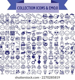 Large collection of over 100 icons, mix of animals, clothes, emoji, sports, shopping, eating and more
