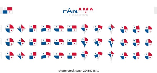Large collection of Panama flags of various shapes and effects. Big set of vector flag.