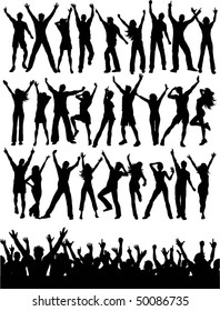 Large collection of people dancing and crowd silhouette