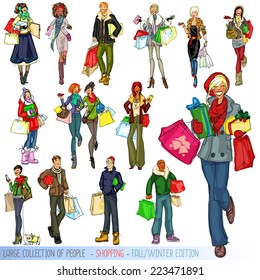 Large collection of people with shopping bags, Fall - Winter edition.