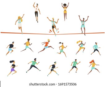 Large collection of running people. Set vector illustration.