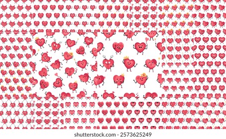 Large collection of seamless patterns with hearts for Valentines Day.