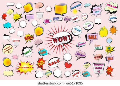 Large collection set of vector speech bubbles , empty and with phrase, pop art comic style 