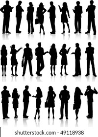 Large collection of silhouettes of business people