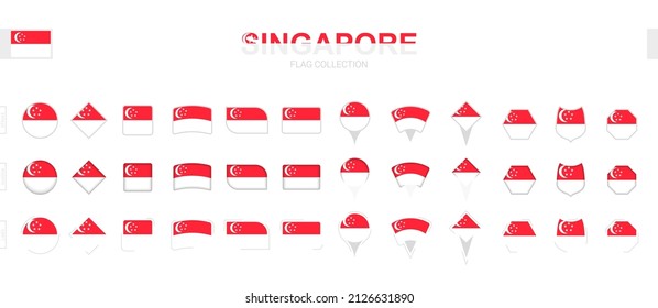 Large collection of Singapore flags of various shapes and effects. Big set of vector flag.