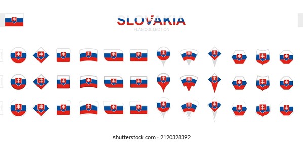 Gran colección de banderas de Eslovaquia de diversas formas y efectos. Gran conjunto de indicadores vectoriales.