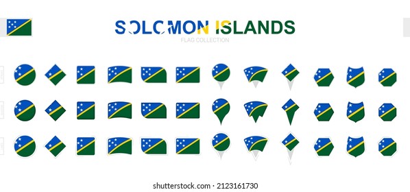 Gran colección de banderas de las Islas Salomón de diversas formas y efectos. Gran conjunto de indicadores vectoriales.