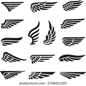 Grande colección de iconos de alas estilizadas, ángel y símbolos de velocidad Vector conjunto