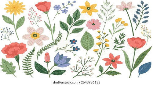 Grande coleção de flores de verão e ervas usadas em medicina natural alternativa à base de plantas. Inglês European flora and fauna on hemp paper background.