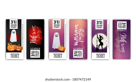 Large collection of tickets for Halloween party with Halloween elements ready to print. Halloween party tickets isolated on white background