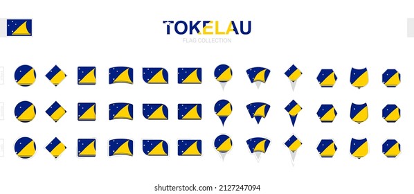 Large collection of Tokelau flags of various shapes and effects. Big set of vector flag.