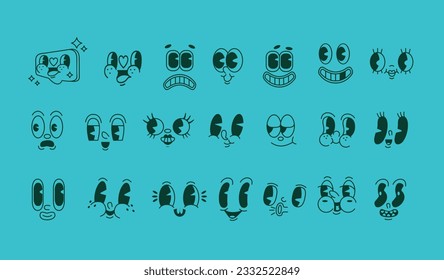 Large collection of trendy emoticons eyes mouths emotions