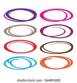 Large collection of various color oval, highlight circle, red pen drawn marks, blue circle shape set.