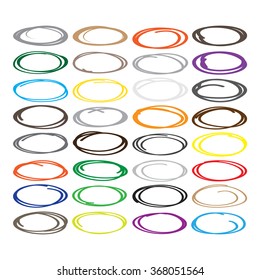 Large collection of various color oval, highlight circle, red pen drawn marks, blue circle shape set.