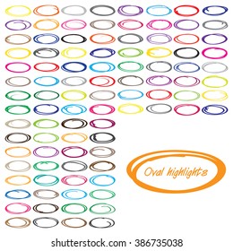 Large collection of various color oval, highlight circle, red pen drawn marks, blue circle shape set.