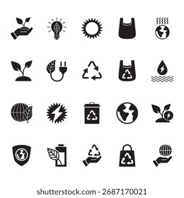 Grande colección de varios íconos llenos relacionados con la ecología y la naturaleza.