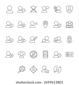 Grande colección de varios iconos vectoriales de perfil de usuario y línea de interacción.