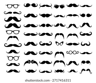 Grande colección de Vector negro silueta bigotes y gafas. Grande colección de ilustración de gafas que muestra Vector de silueta de gafas
