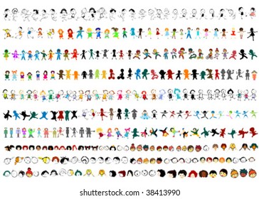 large collection of vector children silhouettes