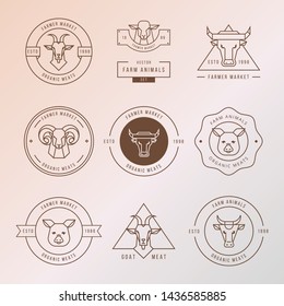 A large collection of vector logos for farmers, grocery stores and other industries. Isolated on white background and done in a line style.