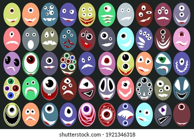 A large color set of cartoon monsters. Great background for various themed events. Vector illustration.