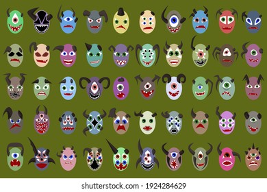 A large color set of cartoon monsters. Great background for various themed events. Vector illustration.