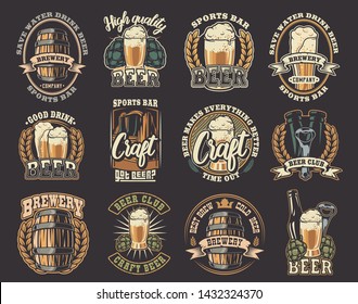 A large color set of vector illustrations on the beer theme. All elements of illustrations and text are in separate groups.