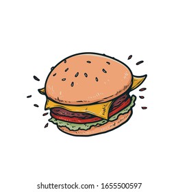 large colored burger sketches. line art and great image to use