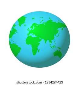 Large colored planet Earth, isolated vector illustration depicting Africa, Europe and Asia. Blue ocean and green continents
