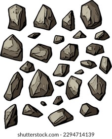 Grossgefärbte Felsbrocken Variation Vektorkunstfliesen Set Paket. Terrain Objekte für verschiedene Szenen und Kunstprojekte mit Cartoon-Stil.