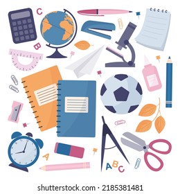 large colorful cute collection of school supplies