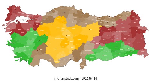 A large, colorful and detailed map of Turkey with all regions, provinces and big cities.