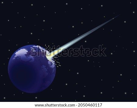 Large comet hit earth on dark space background