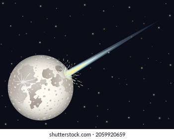 Large comet hit the moon vector illustration