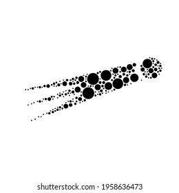 A large comet symbol in the center made in pointillism style. The center symbol is filled with black circles of various sizes. Vector illustration on white background