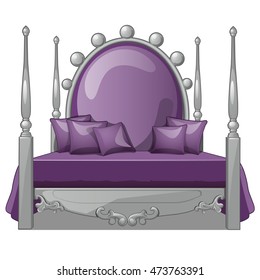 Large comfortable bed in vintage style isolated on white background. Vector illustration.
