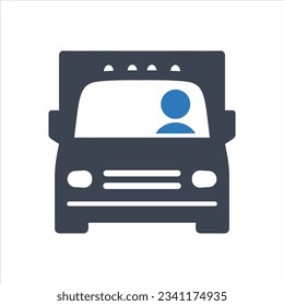 Large commercial truck, moving van, with driver symbol