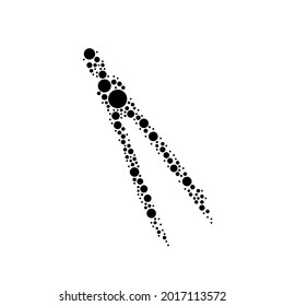 A large compass divider in the center made in pointillism style. The center symbol is filled with black circles of various sizes. Vector illustration on white background
