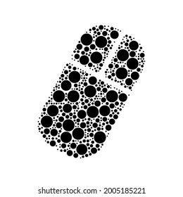 A large computer mouse symbol in the center made in pointillism style. The center symbol is filled with black circles of various sizes. Vector illustration on white background