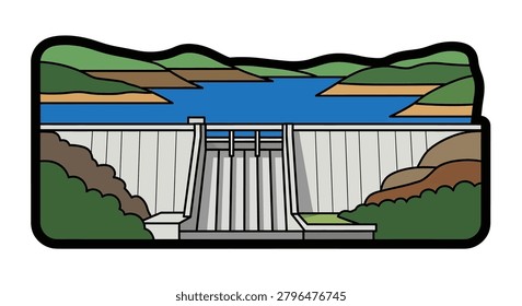 Large concrete dam with gates