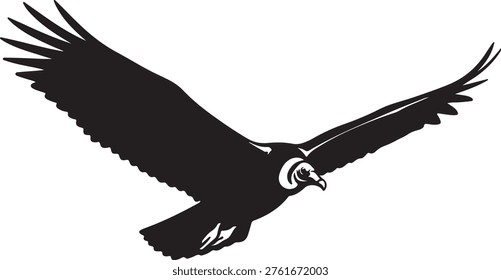 Large condor vulture silhouette. Flying bird of prey. Andean scavenger icon. Majestic wingspan soaring in sky vector.