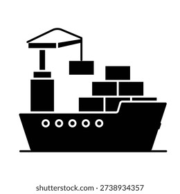 Large container ship icon representing global freight and logistics. Fill Colour Style design for supply chain management.