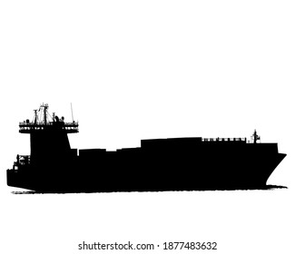 Large container ship is sailing on the sea. Isolated object on white background