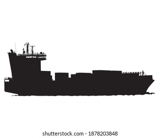 Large container ship is sailing on the sea. Isolated object on white background