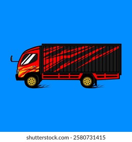 large container truck speeding away side view vector illustration