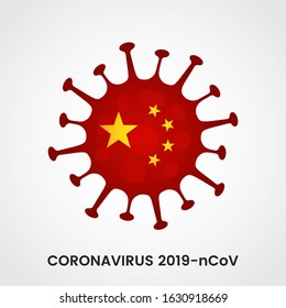 A large coronavirus bacterium against the background of the red flag of China. virus 2019-nCoV .vector illustration isolated on white background